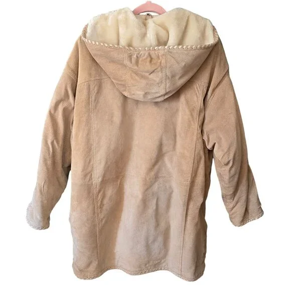 VTG Weathervane Women Suede Leather Coat Med Hood Fleece Lining Western Cowgirl - Picture 12 of 12
